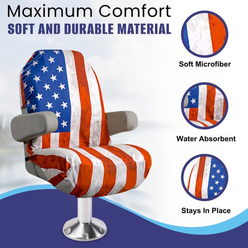 SKIPPER SEAT Boat Seat Cover - Microfiber USA Flag, Quick-Dry, Universal Fit, Stylish American Flag Design for Captain's Chairs, Pontoon Towel Seat Covers - Image 3